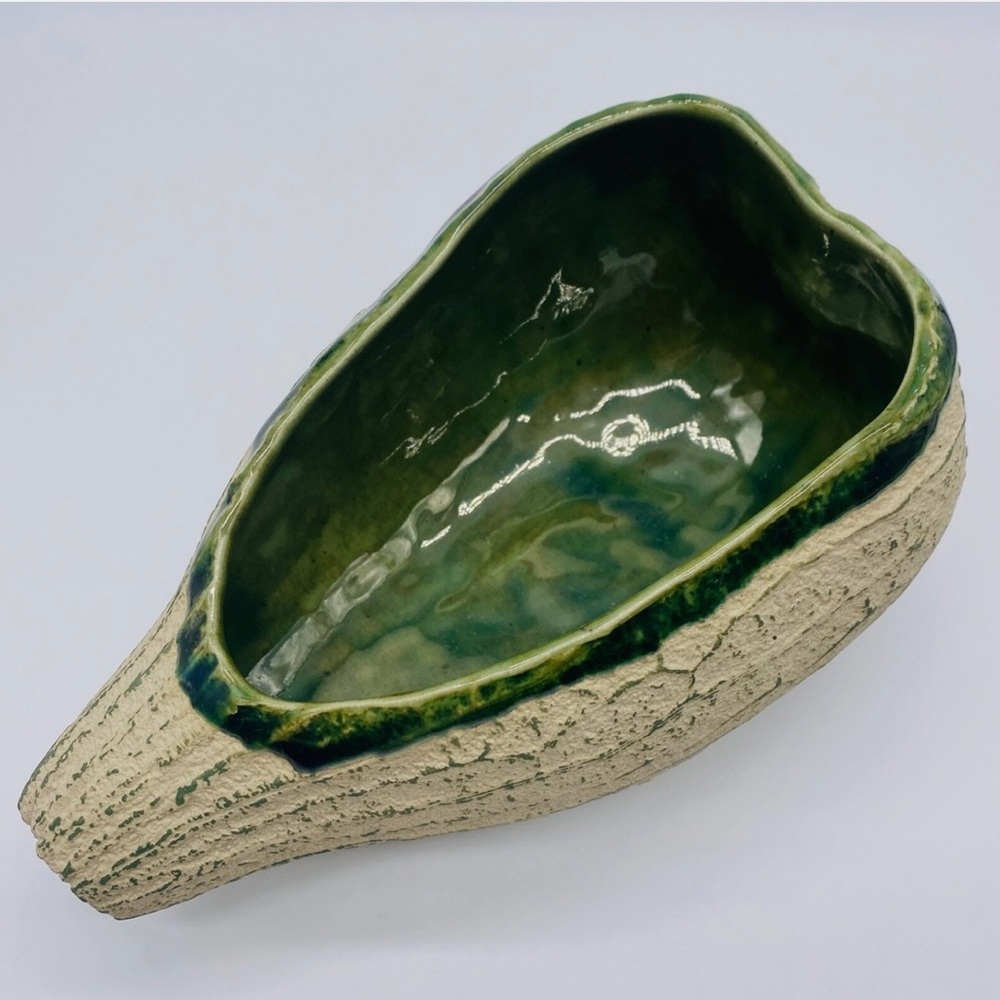 White Winter Gourd Green Glazed Ceramic Pottery Bowl Planter Fall Decor 9” - Picture 2 of 9